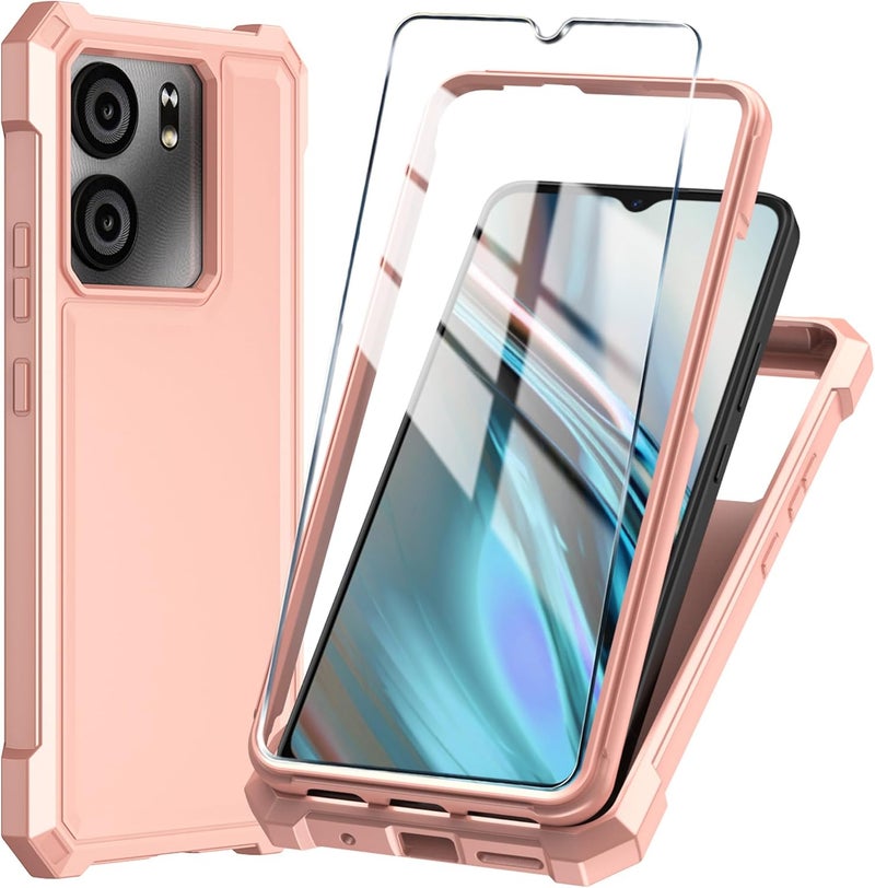 Mocotto for BLU View 5 Phone Case with Tempered Glass Screen Protector,Slim Soft Silicone Full-Body Protective Case for BLU View 5 (Rose Gold) - Image 1